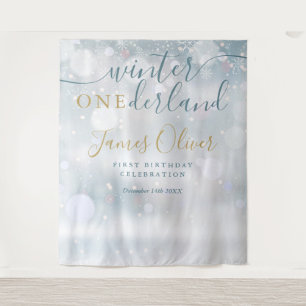 Winter Onederland 1. Geburtstag Blau und Gold Wandteppich