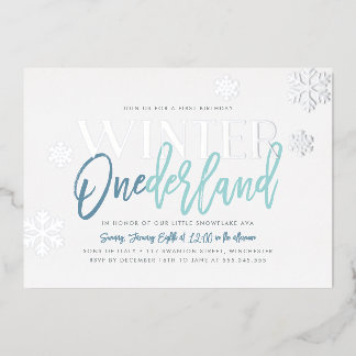 Winter ONEderland 1. Geburtstag Blue Silver Folieneinladung