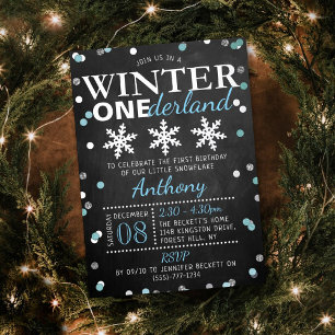 Winter ONEderland 1. Geburtstag Echt Folieneinladung