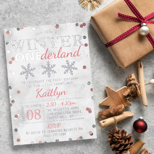 Winter ONEderland 1. Geburtstag echt Folieneinladung