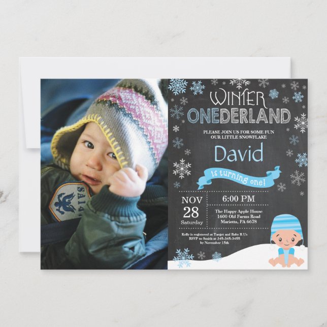 Winter Onederland 1. Geburtstag Einladung (Vorderseite)