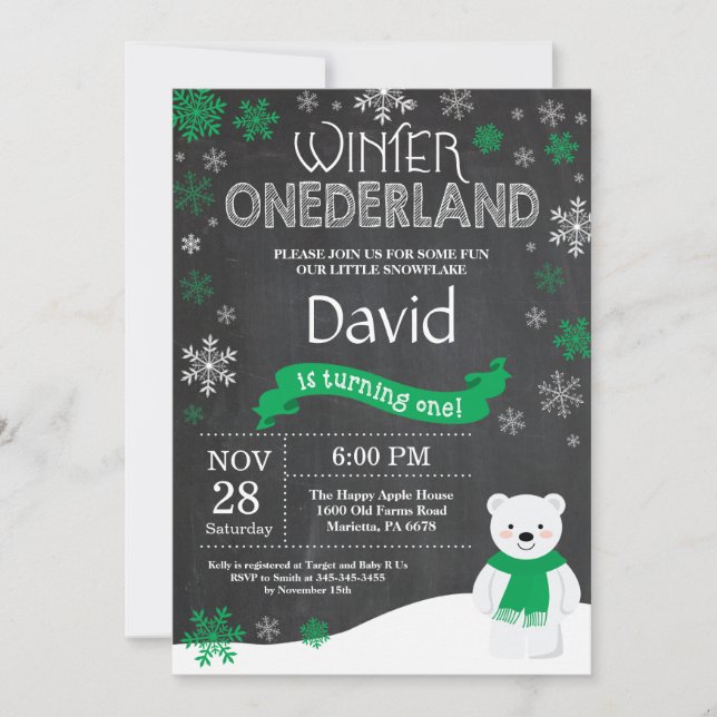 Winter Onederland 1. Geburtstag Einladung (Vorderseite)