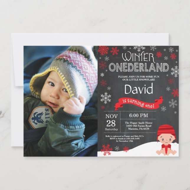 Winter Onederland 1. Geburtstag Einladung (Vorderseite)