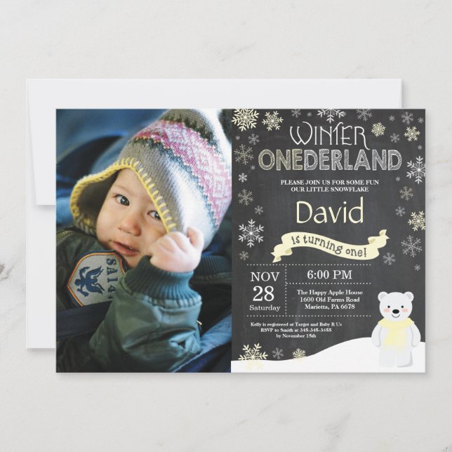 Winter Onederland 1. Geburtstag Einladung (Vorderseite)