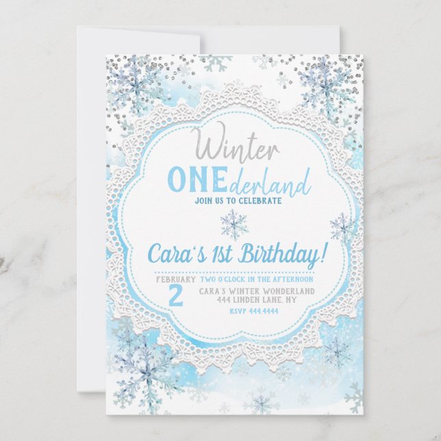 Winter ONEderland 1. Geburtstag Einladung (Vorderseite)