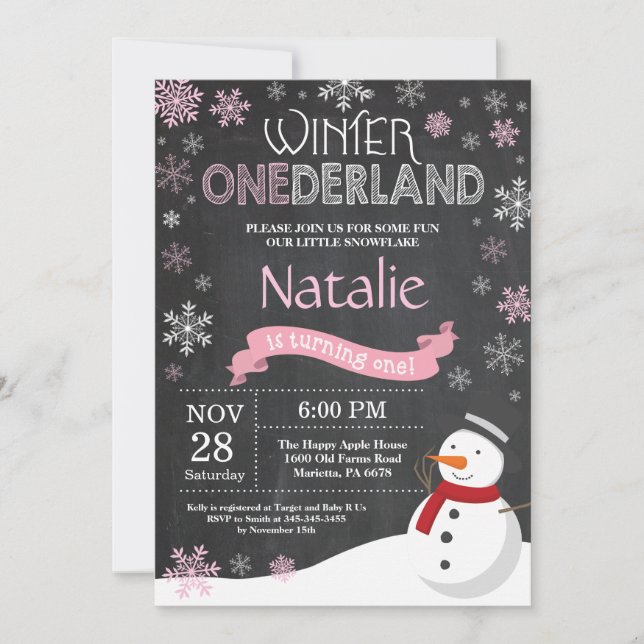 Winter Onederland 1. Geburtstag Einladung (Vorderseite)