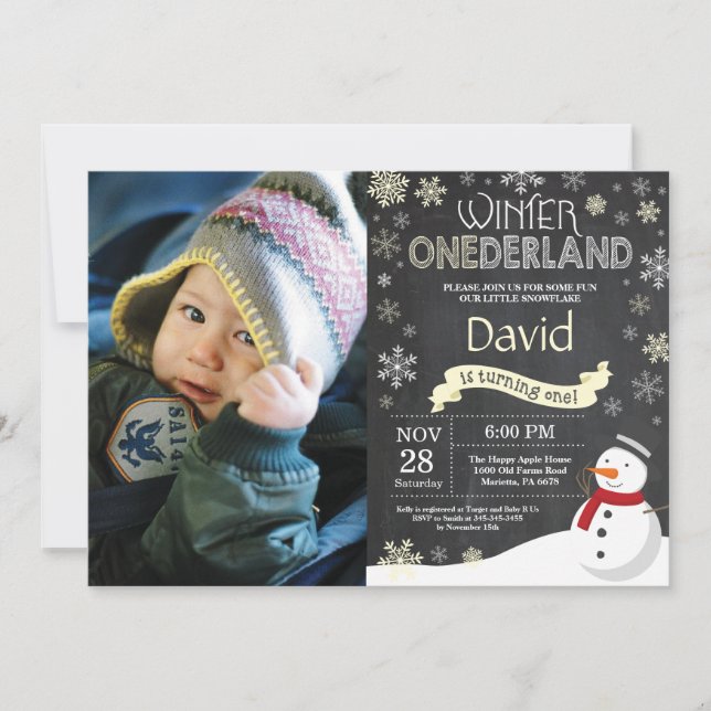 Winter Onederland 1. Geburtstag Einladung (Vorderseite)