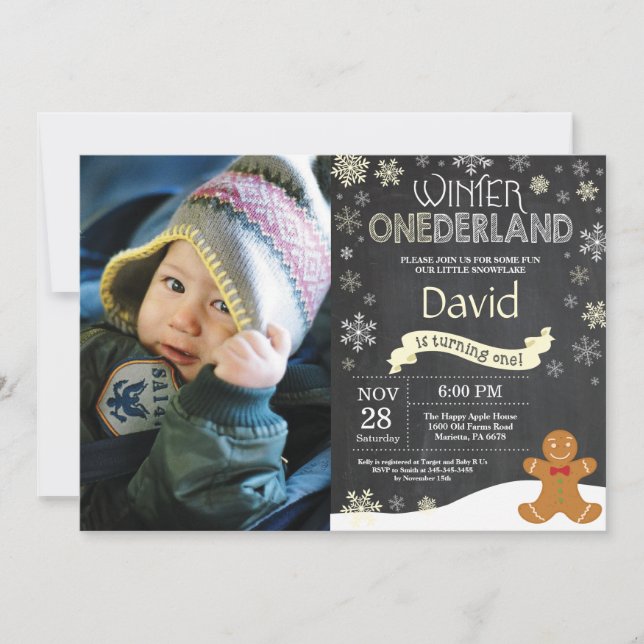 Winter Onederland 1. Geburtstag Einladung (Vorderseite)