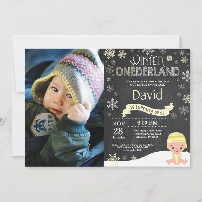 Winter Onederland 1. Geburtstag Einladung (Vorderseite)