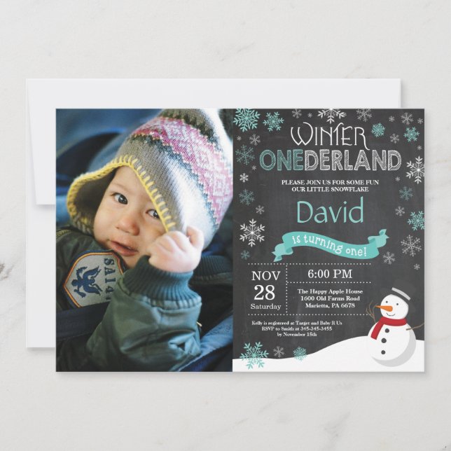 Winter Onederland 1. Geburtstag Einladung (Vorderseite)