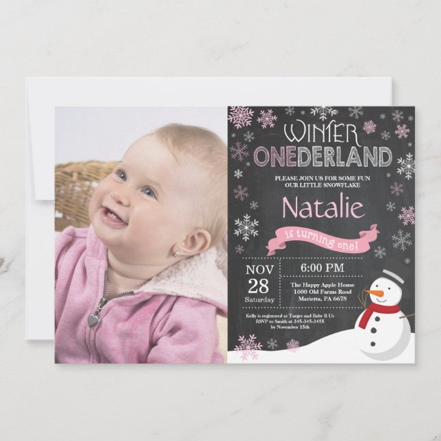 Winter Onederland 1. Geburtstag Einladung (Vorderseite)