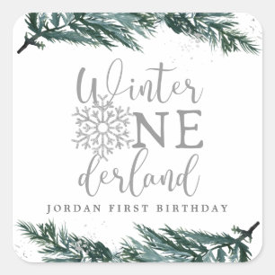Winter Onederland 1. Geburtstag Geschenk, Grüne Ta Quadratischer Aufkleber