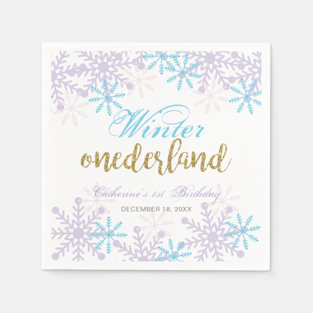 Winter Onederland 1. Geburtstag Lavender Blauer Sc Serviette (Vorderseite)