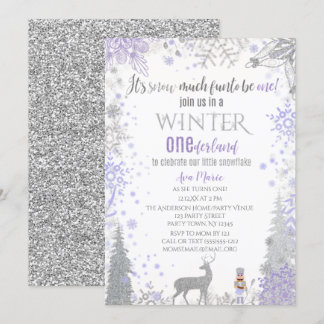 Winter Onederland 1. Geburtstag Lavender Snowflake Einladung