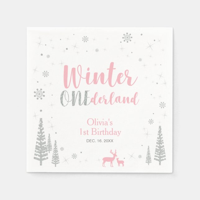 Winter Onederland 1. Geburtstag Party Paper Napkin Serviette (Vorderseite)