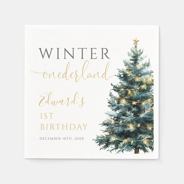 Winter Onederland 1. Geburtstag Party Serviette (Vorderseite)