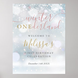 Winter Onederland 1. Geburtstag Pink Gold Willkomm Poster