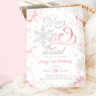 Winter ONEderland 1. Geburtstag Pink Silber Einladung