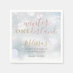 Winter Onederland 1. Geburtstag Pink und Gold Serviette