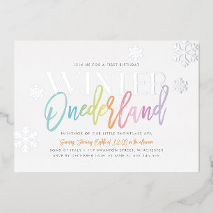 Winter ONEderland 1. Geburtstag Rainbow Folieneinladung
