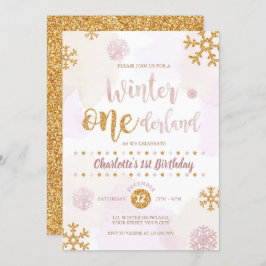 Winter Onederland 1. Geburtstag Rose Gold und Gold Einladung