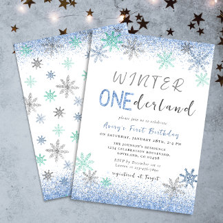 Winter Onederland 1. Geburtstag Schneeflocken Wint Einladung