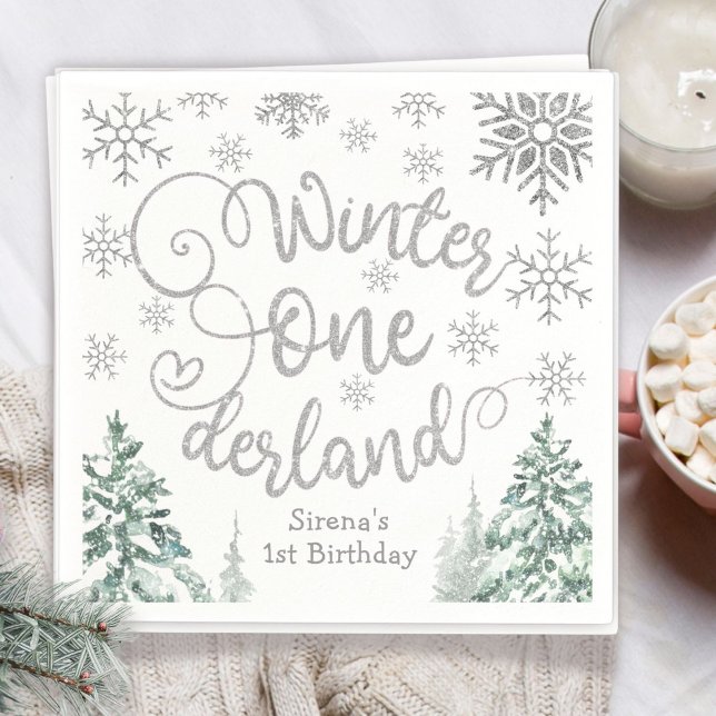 Winter ONEderland 1. Geburtstag Schneewinterwald Serviette (Von Creator hochgeladen)