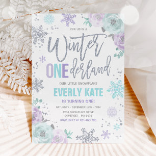 Winter ONEderland 1. Geburtstag Silver Lilac Lila Einladung