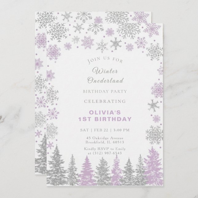 Winter ONEderland 1st Birthday Invitation Editable Einladung (Vorne/Hinten)