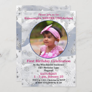 Winter ONEderland 1stt Birthday Snowflake Template Einladung