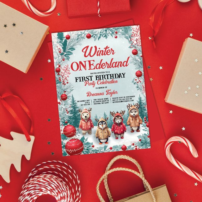 Winter ONEderland Animals Erste Geburtstagsparty Einladung (Von Creator hochgeladen)