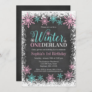 Winter ONEderland Aquamarin Chalkboard 1. Geburtst Einladung