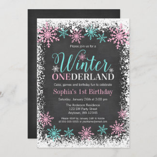 Winter ONEderland Aquamarin Chalkboard 1. Geburtst Einladung