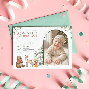 Winter Onederland Arch Foto Baby Erster Geburtstag Einladung