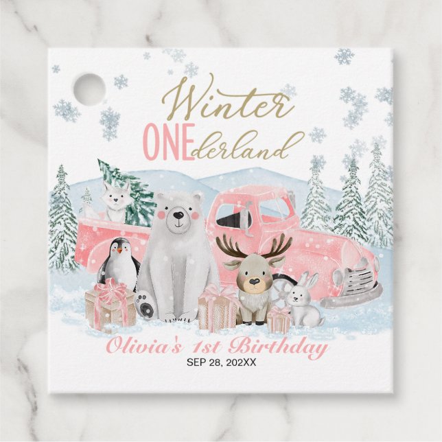 Winter Onederland Arctic Animal Girl 1st Birthday Geschenkanhänger (Vorderseite)