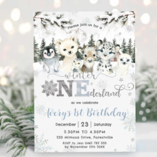 Winter Onederland Arctic Animals 1. Geburtstag Einladung