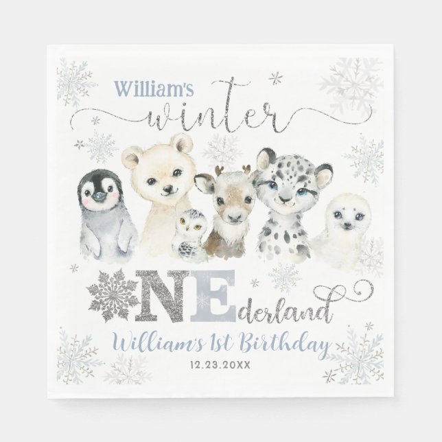 Winter Onederland Arctic Animals Snow 1st Birthday Serviette (Vorderseite)
