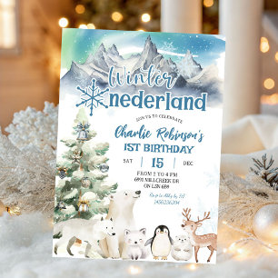 Winter Onederland Arktis-Tier-Junge Erster Geburts Einladung