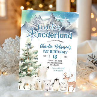 Winter Onederland Arktis-Tier-Junge Erster Geburts Einladung