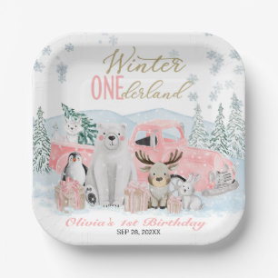 Winter Onederland Arktische Tier Mädchen 1. Geburt Pappteller