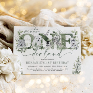 Winter Onederland Arktische Tiere Grüne Geburtstag Einladung