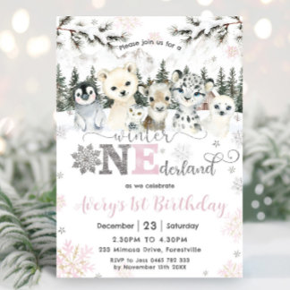 Winter Onederland Arktische Tiere Schnee 1. Geburt Einladung