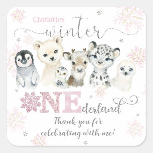 Winter ONEderland Arktische Tiere Schnee 1. Geburt Quadratischer Aufkleber
