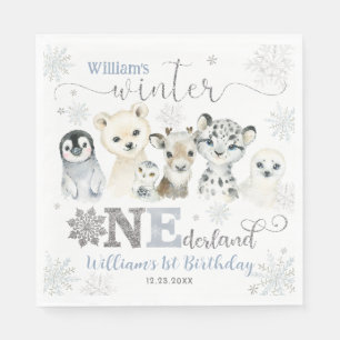 Winter Onederland Arktische Tiere Schnee 1. Geburt Serviette
