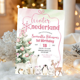 Winter Onederland Arktisches Tier Mädchen 1. Gebur Einladung