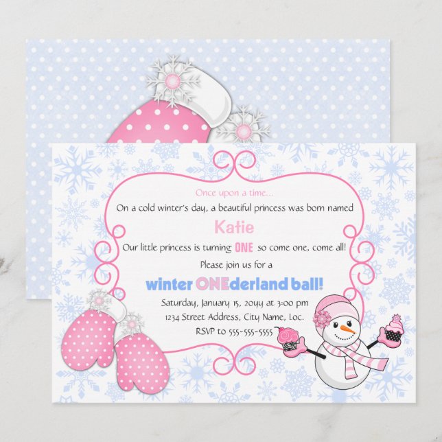 Winter Onederland Ball Birthday Einladung (Vorne/Hinten)