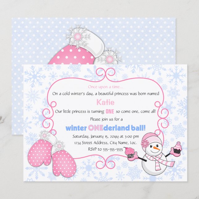 Winter Onederland Ball Birthday Einladung (Vorne/Hinten)
