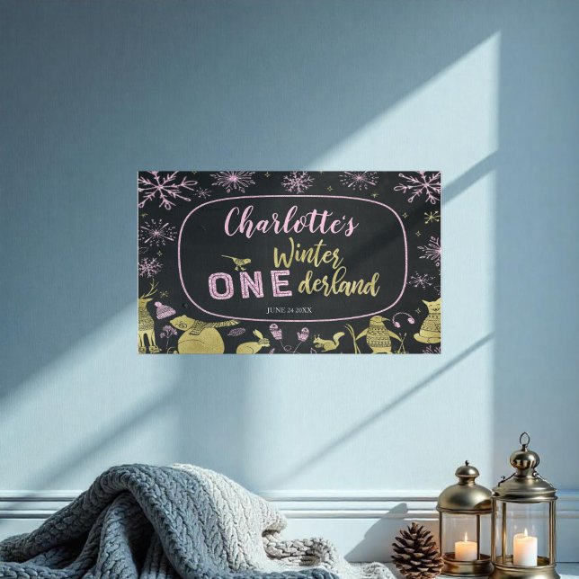 Winter Onederland Banner Glitzer Rosa Schneeflocke Poster (Von Creator hochgeladen)