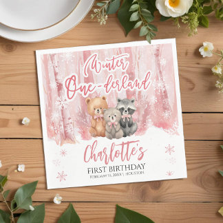 Winter Onederland Bär Rosa Erste Geburtstagsfeier Serviette