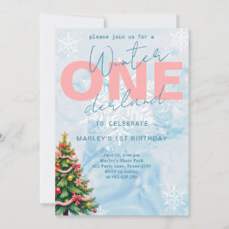Winter ONEderland Baumschnee blau 1. Geburtstag Einladung